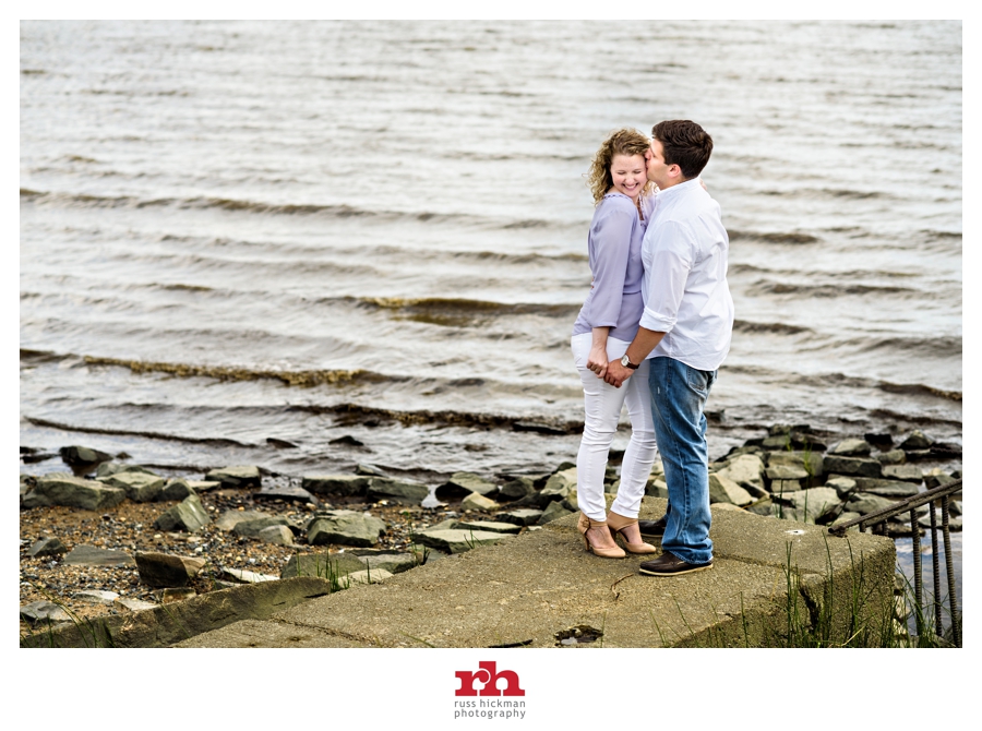 Couple embraces during New Castle Delaware Engagement Session